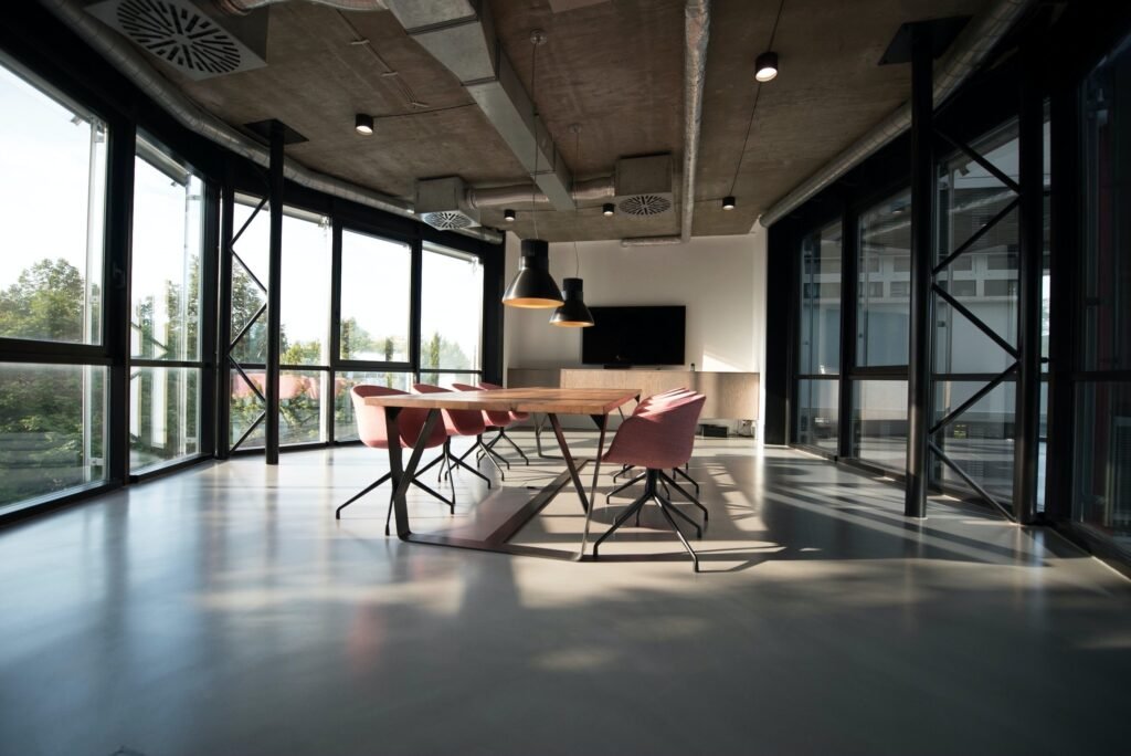 an office with a table